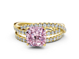 Yellow gold Fancy Pink Cushion  Solitaire Twist Band with Pavé Setting and Four-Prong Setting_94