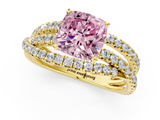 Yellow gold Fancy Pink Cushion  Solitaire Twist Band with Pavé Setting and Four-Prong Setting_95
