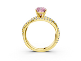 Yellow gold Fancy Pink Cushion  Solitaire Twist Band with Pavé Setting and Four-Prong Setting_97