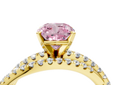 Yellow gold Fancy Pink Cushion  Solitaire Twist Band with Pavé Setting and Four-Prong Setting_98