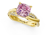 Yellow gold Fancy Pink Cushion  Solitaire Twist Band with Pave Prong Setting_43