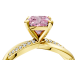 Yellow gold Fancy Pink Cushion  Solitaire Twist Band with Pave Prong Setting_46