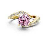 Yellow gold Fancy Pink Cushion  Solitaire Twist Band with Pave Set Diamonds and Four-Prong Setting_114