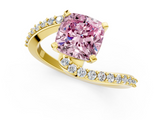 Yellow gold Fancy Pink Cushion  Solitaire Twist Band with Pave Set Diamonds and Four-Prong Setting_115