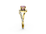 Yellow gold Fancy Pink Cushion  Solitaire Twist Band with Pave Set Diamonds and Four-Prong Setting_116