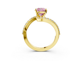 Yellow gold Fancy Pink Cushion  Solitaire Twist Band with Pave Set Diamonds and Four-Prong Setting_117