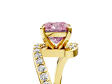 Yellow gold Fancy Pink Cushion  Solitaire Twist Band with Pave Set Diamonds and Four-Prong Setting_119