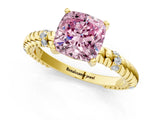 Yellow gold Fancy Pink Cushion  Solitaire Twisted Band Prong Set Engagement Ring_63