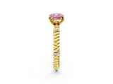 Yellow gold Fancy Pink Cushion  Solitaire Twisted Band Prong Set Engagement Ring_64