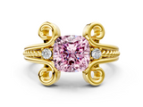 Yellow gold Fancy Pink Cushion  Solitaire Twisted Band Scroll Prong Ring_3