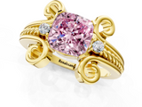 Yellow gold Fancy Pink Cushion  Solitaire Twisted Band Scroll Prong Ring_4