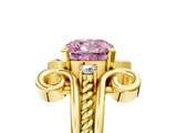 Yellow gold Fancy Pink Cushion  Solitaire Twisted Band Scroll Prong Ring_8