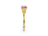 Yellow gold Fancy Pink Cushion  Solitaire Twisted Band with Bead Prong Setting_309