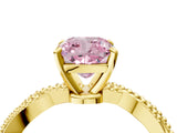 Yellow gold Fancy Pink Cushion  Solitaire Twisted Band with Bead Prong Setting_311