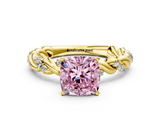 Yellow gold Fancy Pink Cushion  Solitaire Twisted Band with Pavé Accents and Four-Prong Setting_3