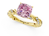 Yellow gold Fancy Pink Cushion  Solitaire Twisted Band with Pavé Accents and Four-Prong Setting_4