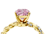 Yellow gold Fancy Pink Cushion  Solitaire Twisted Band with Pavé Accents and Four-Prong Setting_7