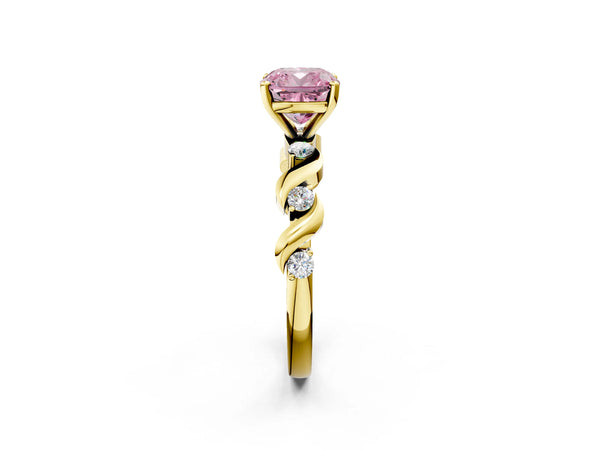 Yellow gold Fancy Pink Cushion  Solitaire Twisted Band with Prong Setting