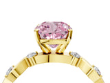 Yellow gold Fancy Pink Cushion  Solitaire Twisted Band with Prong Setting 4