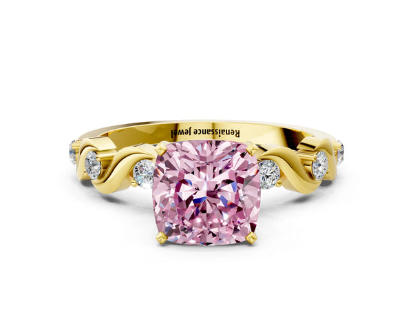 Yellow gold Fancy Pink Cushion  Solitaire Twisted Band with Prong Setting
