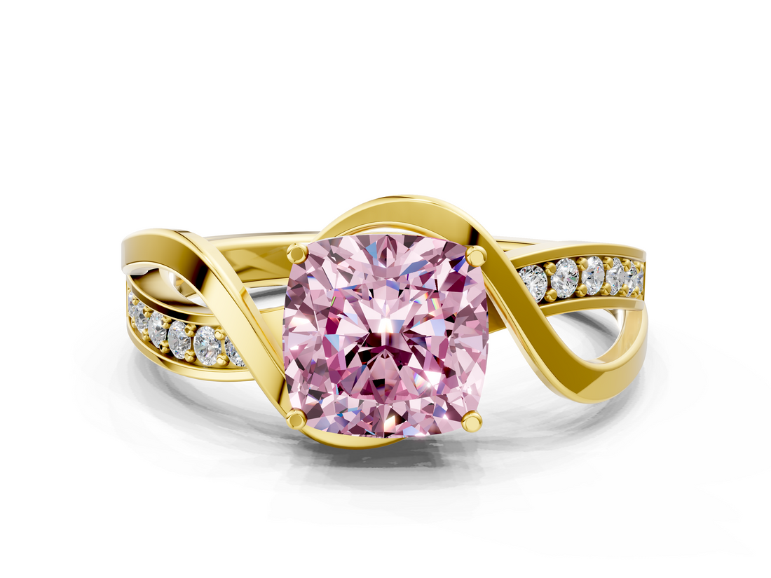 Yellow gold Fancy Pink Cushion  Solitaire Twisted Band with Prong Setting_3