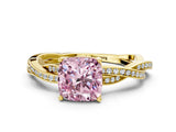 Yellow gold Fancy Pink Cushion  Solitaire Twisted Pave Diamond Ring with Four-Prong Setting_104