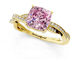 Yellow gold Fancy Pink Cushion  Solitaire Twisted Pave Diamond Ring with Four-Prong Setting_105