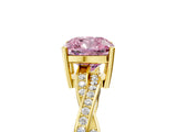 Yellow gold Fancy Pink Cushion  Solitaire Twisted Pave Diamond Ring with Four-Prong Setting_109