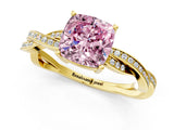 Yellow gold Fancy Pink Cushion  Solitaire Twisted Pave Diamond Ring with Four-Prong Setting_25