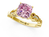 Yellow gold Fancy Pink Cushion  Solitaire Vine Band with Milgrain Prong Setting_4