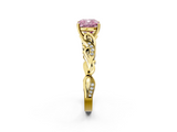 Yellow gold Fancy Pink Cushion  Solitaire Vine Band with Milgrain Prong Setting_5