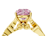 Yellow gold Fancy Pink Cushion  Solitaire Vine Band with Milgrain Prong Setting_7