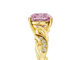 Yellow gold Fancy Pink Cushion  Solitaire Vine Band with Milgrain Prong Setting_8