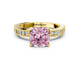 Yellow gold Fancy Pink Cushion  Solitaire with Pavé Band and Four-Prong Setting_322