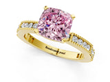 Yellow gold Fancy Pink Cushion  Solitaire with Pavé Band and Four-Prong Setting_323