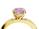 Yellow gold Fancy Pink Cushion  Solitaire with Pavé Band and Four-Prong Setting_326