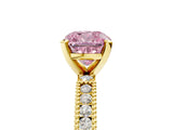 Yellow gold Fancy Pink Cushion  Solitaire with Pavé Band and Four-Prong Setting_327