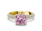 Yellow gold Fancy Pink Cushion  Solitaire with Pave Band and Four-Prong Setting_3