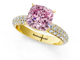 Yellow gold Fancy Pink Cushion  Solitaire with Pave Band and Four-Prong Setting_4
