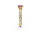 Yellow gold Fancy Pink Cushion  Solitaire with Pave Band and Four-Prong Setting_5