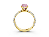 Yellow gold Fancy Pink Cushion  Solitaire with Pave Band and Four-Prong Setting_6