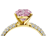 Yellow gold Fancy Pink Cushion  Solitaire with Pave Band and Four-Prong Setting_7