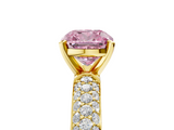 Yellow gold Fancy Pink Cushion  Solitaire with Pave Band and Four-Prong Setting_8