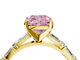 Yellow gold Fancy Pink Cushion  Solitaire with Side Baguettes and Channel Set Band_67
