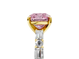 Yellow gold Fancy Pink Cushion  Solitaire with Side Baguettes and Channel Set Band_68