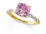 Yellow gold Fancy Pink Cushion  Solitaire with Side Stones on a Pavé Band and Four-Prong Setting_24