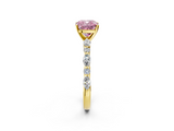 Yellow gold Fancy Pink Cushion  Solitaire with Side Stones on a Pavé Band and Four-Prong Setting_25