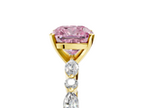 Yellow gold Fancy Pink Cushion  Solitaire with Side Stones on a Pavé Band and Four-Prong Setting_28