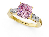 Yellow gold Fancy Pink Cushion  Solitaire with Tapered Baguette Side Stones on a Classic Band with Four-Prong Setting_74