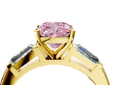 Yellow gold Fancy Pink Cushion  Solitaire with Tapered Baguette Side Stones on a Classic Band with Four-Prong Setting_77